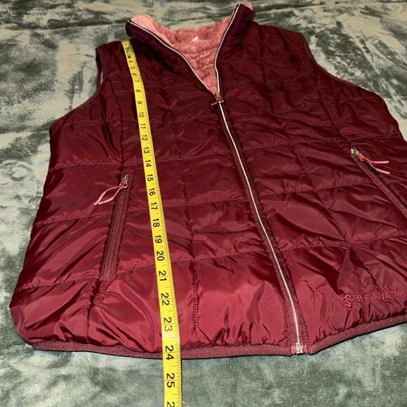 Free Country Dark Cherry Quilted Reversible Vest Woman's Size Large Red/Pink - Picture 5 of 9